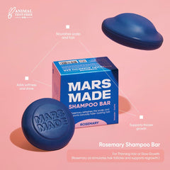 Mars Made Barra champú romero espuma cremosa para lavado agradable.