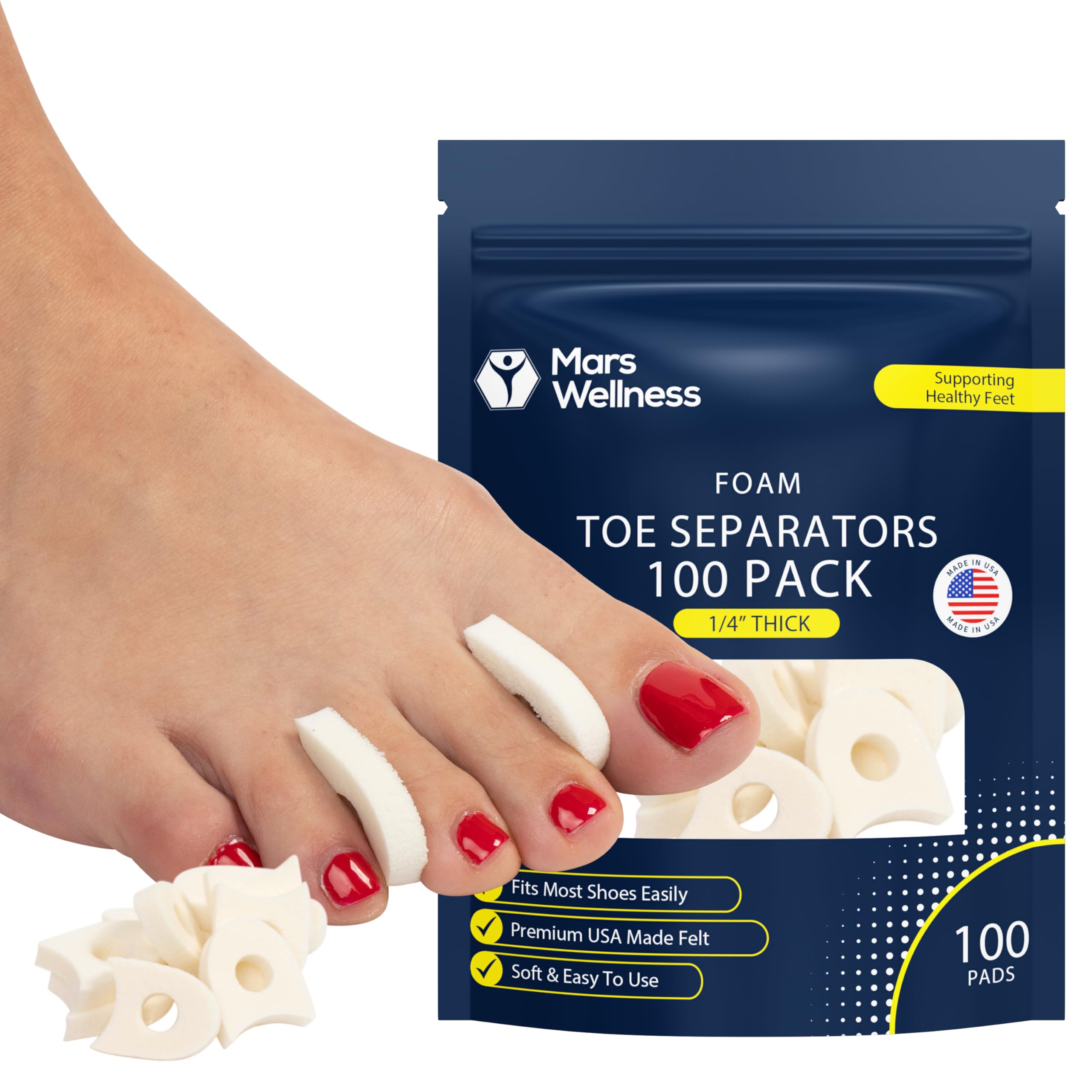 Mars Wellness espaciador dedo espuma 1/4 pulgada para mayor comodidad diaria.