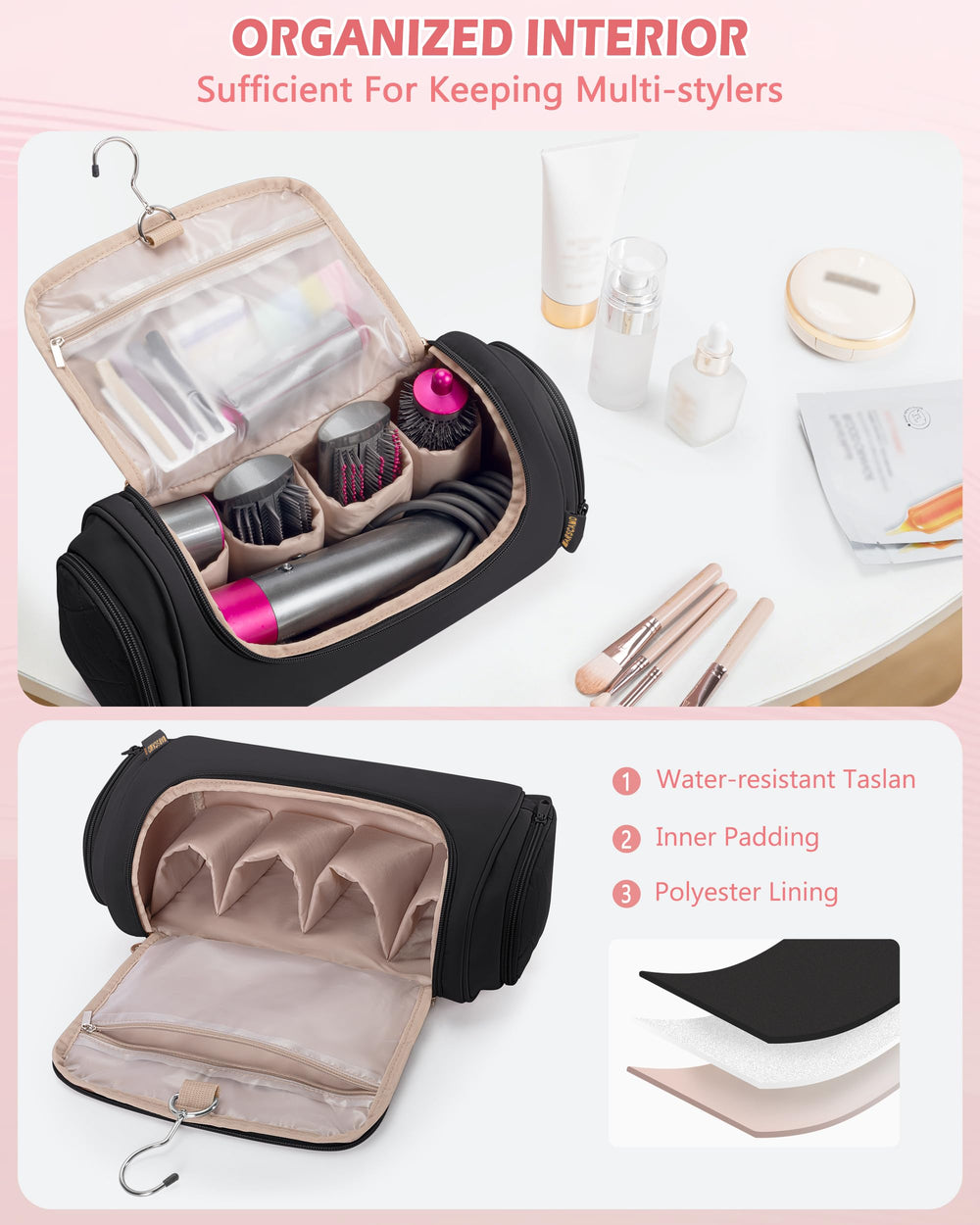 Marscamd bolsa con bolsillos elásticos, ideales para gomas y pinzas de peinado.