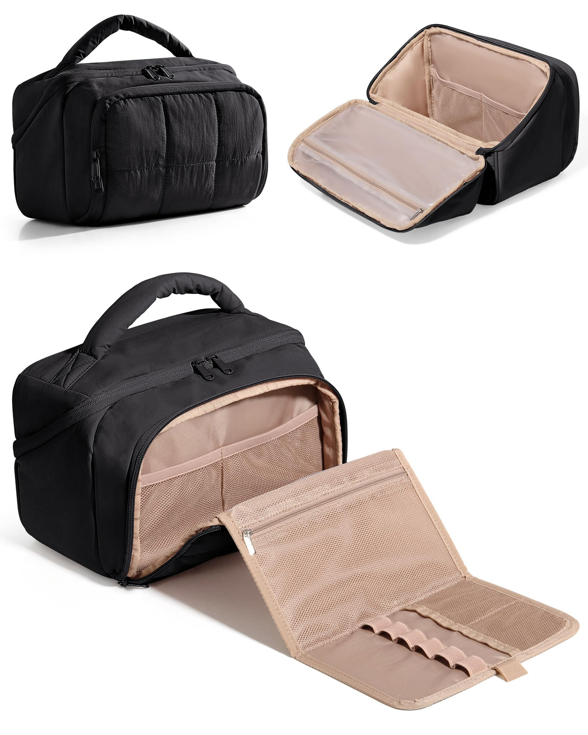 Marscamd bolsa maquillaje viaje, compartimento principal abierto para ver todo de inmediato.