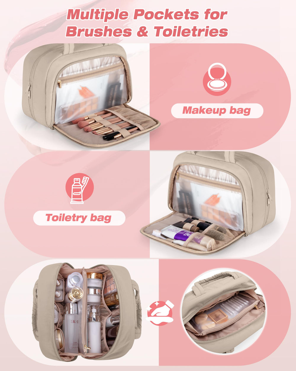 Marscamd interior con bolsillos de malla para cosméticos