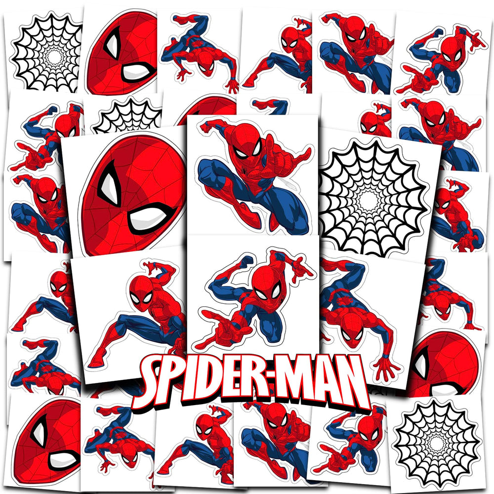 Tatuajes temporales Marvel Spiderman 2x2, ideales para fiestas temáticas.