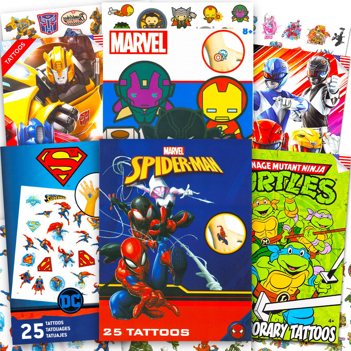 Set de tatuajes temporales Marvel, colección de 150 piezas para fiestas infantiles