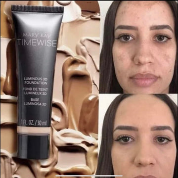 Envase con bomba de Mary Kay TimeWise Luminous 3D Foundation Ivory N160 facilita dosificación limpia