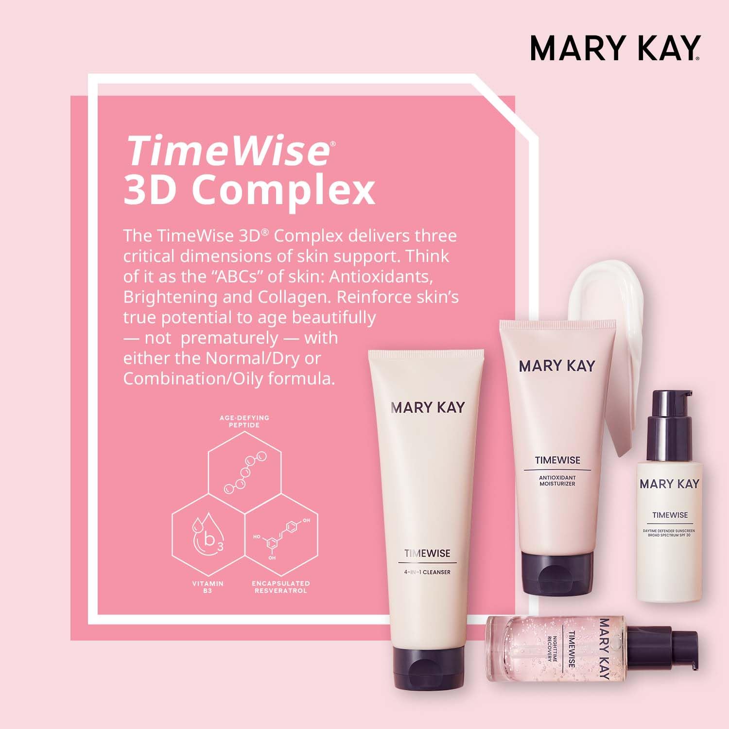 Textura cremosa de TimeWise Miracle Set para aplicación facial diaria