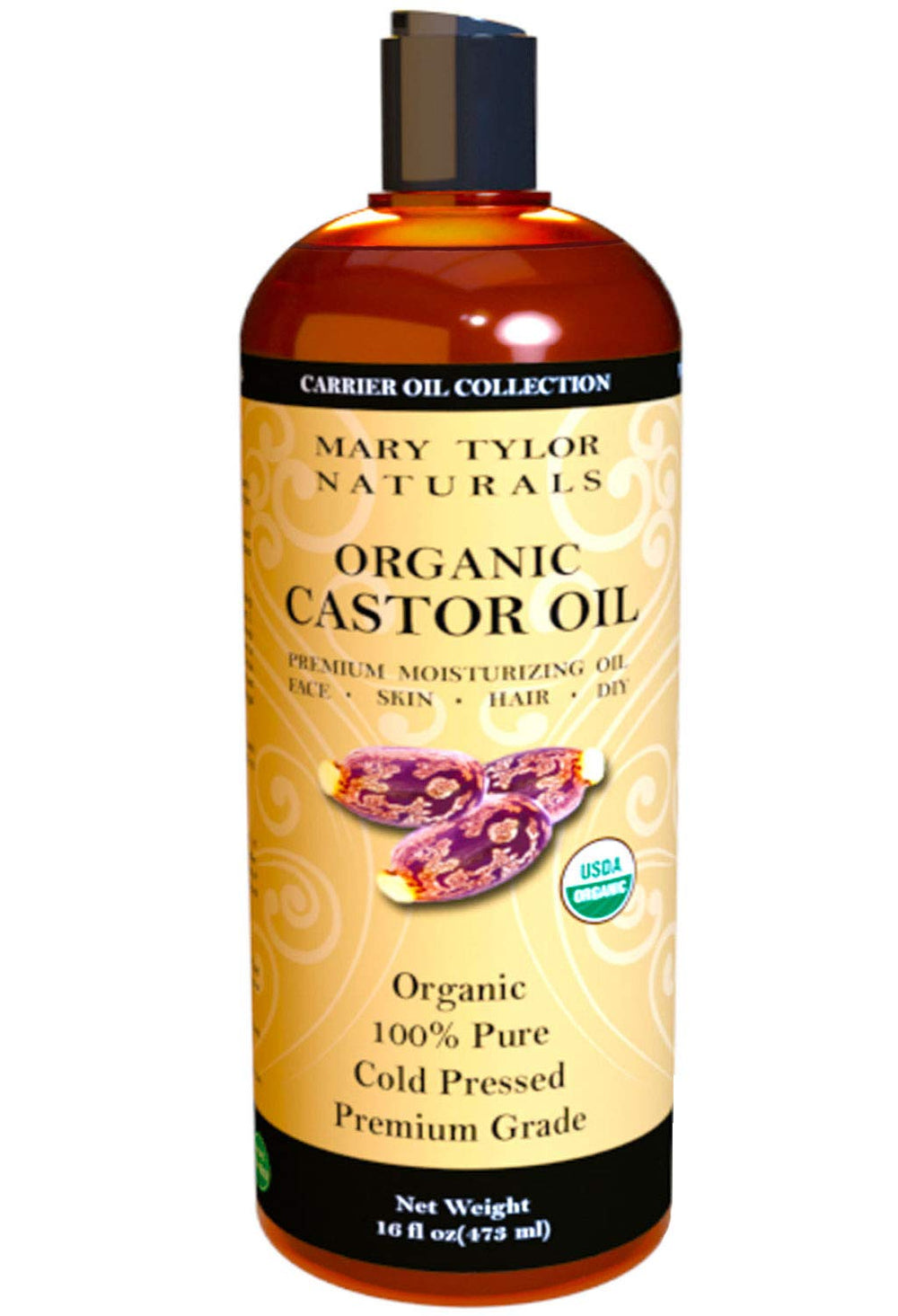 Mary Tylor Naturals Aceite de ricino orgánico en botella 16 oz para piel suave.