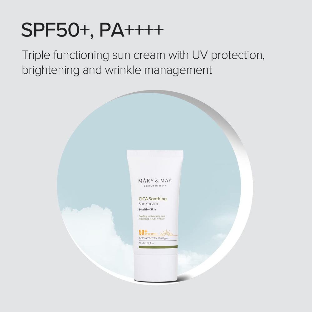 Mary&May CICA crema solar con SPF50+ sin rastro blanco.