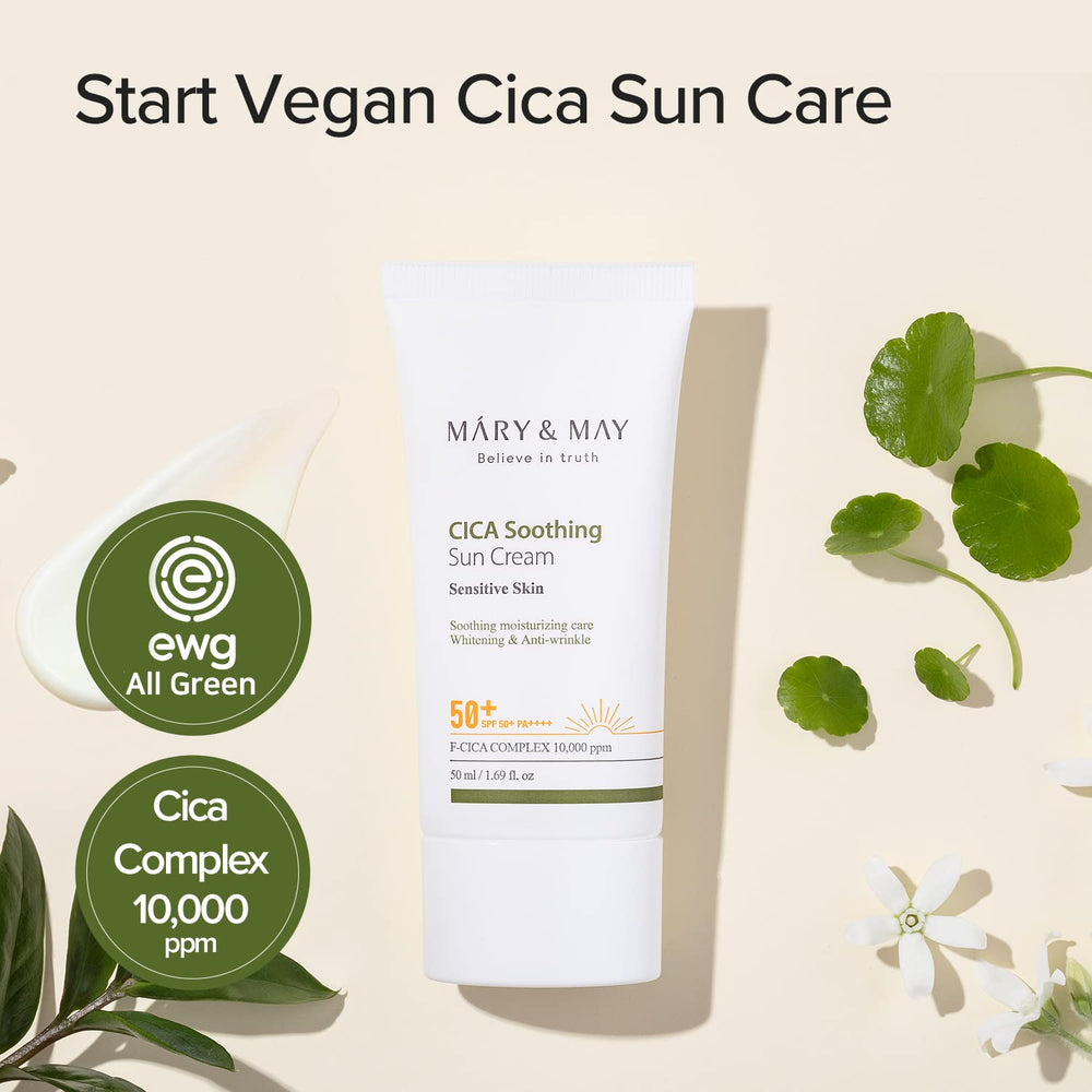Textura suave de Mary&May CICA crema solar para piel sensible.