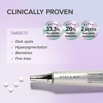 Mary&May Aplicación suave de crema en el contorno de ojos con dedos.