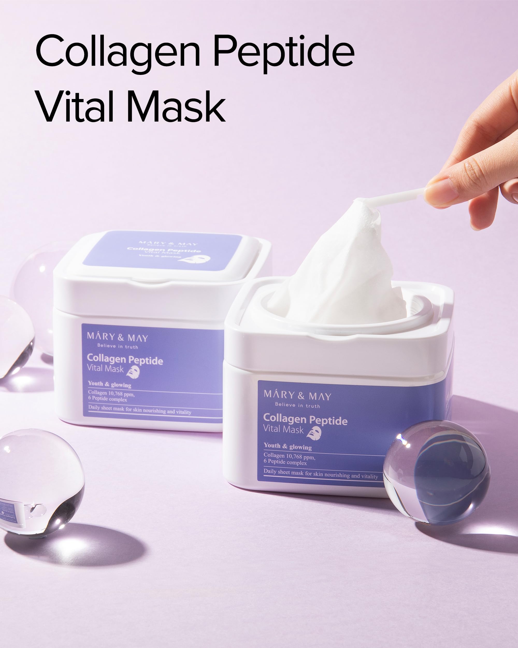 Mary&May Collagen Peptide Vital Mask con pinzas integradas para aplicar sin contaminación