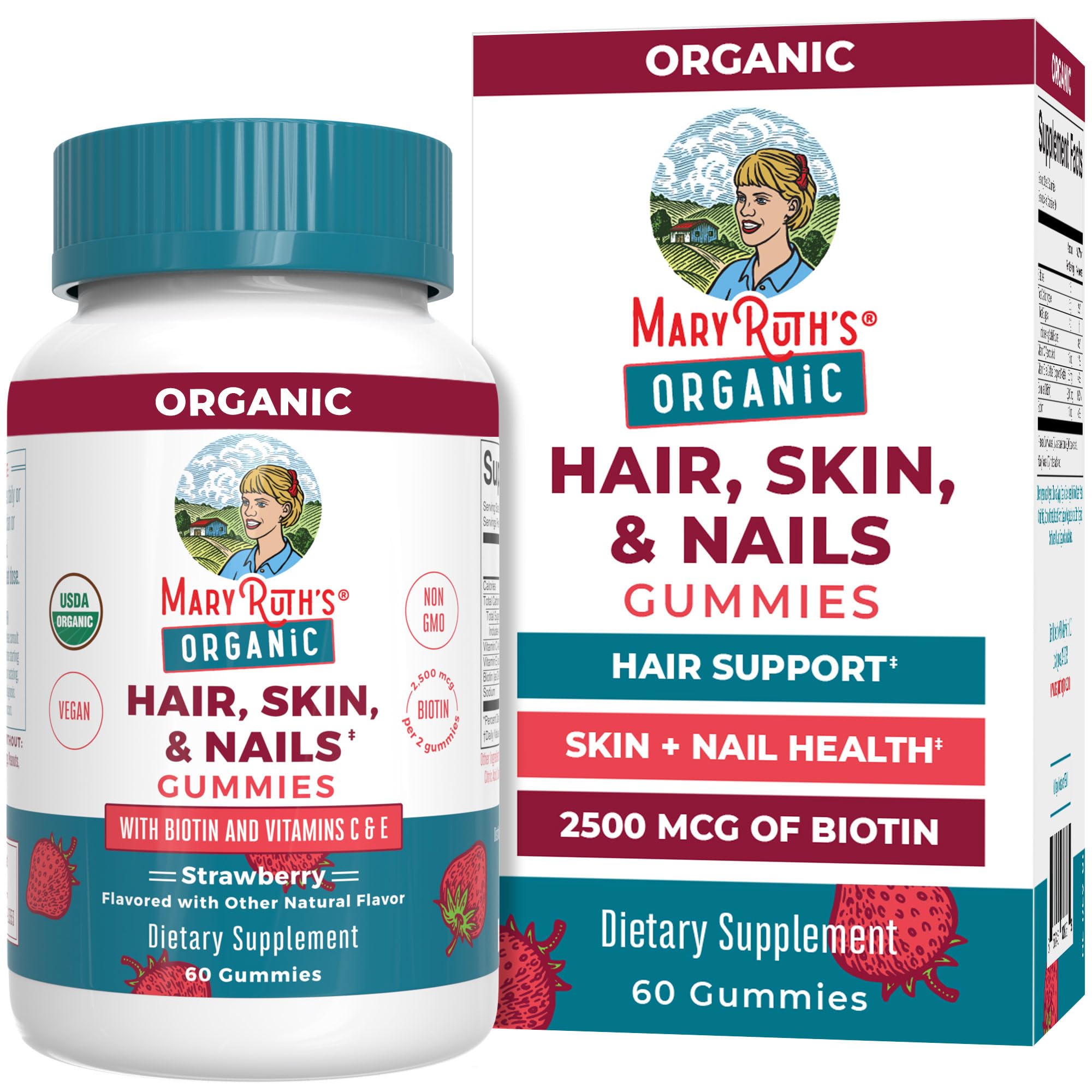 MaryRuth Organics gomitas cabello, sabor fresa, favorecen salud capilar y bienestar diario.