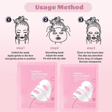 Mascara colageno resplandor 2-0, caja con cuatro mascarillas lista para usar