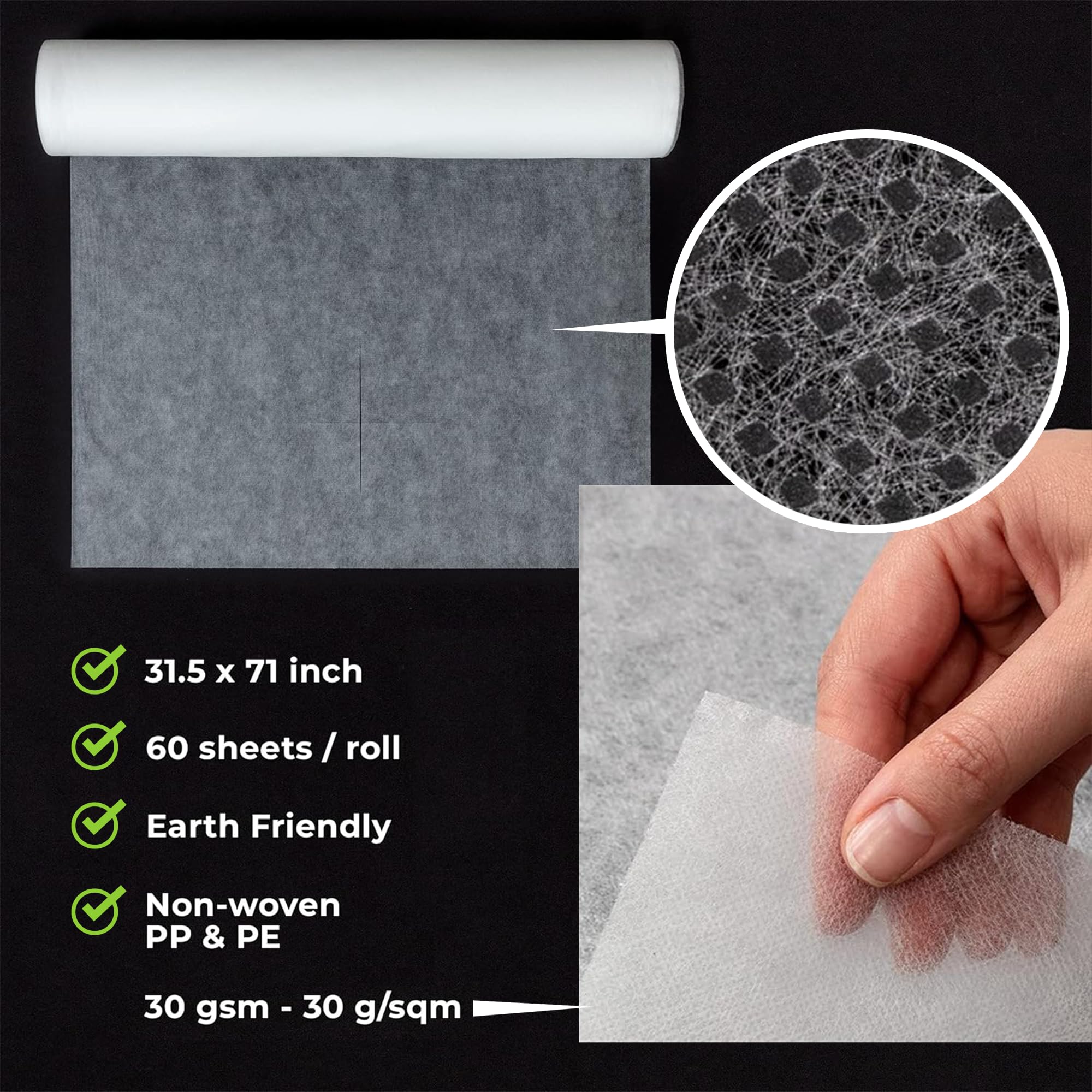 MASERTIO tejido impermeable de 30gsm ofrece protección y comodidad durante tratamientos.