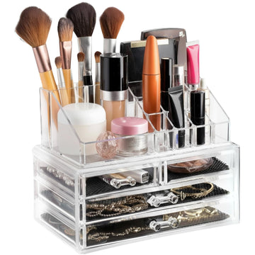 Masirs organizador claro para maquillaje con 16 compartimentos, facilita ver productos.