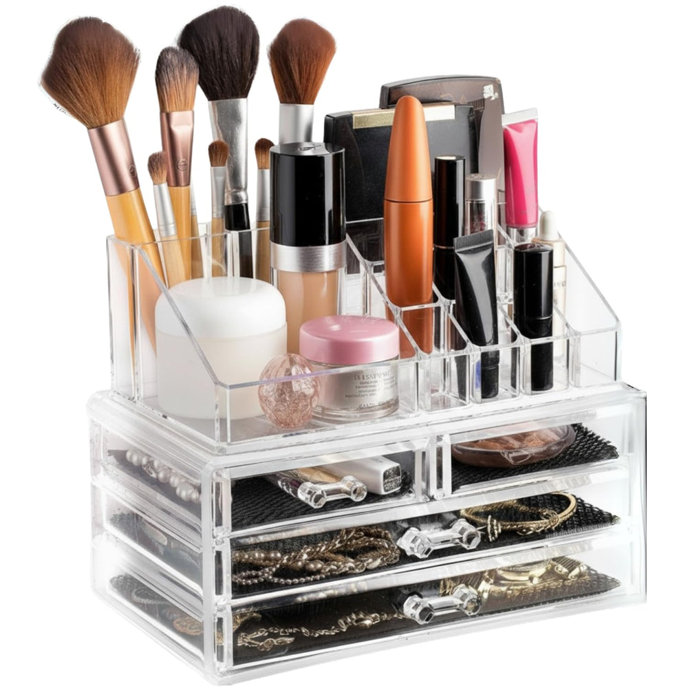 Masirs organizador claro para maquillaje con 16 compartimentos, facilita ver productos.