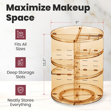 Masirs estante ajustable para maquillaje, adaptándose a distintos tamaños.