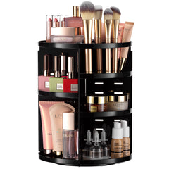 Masirs organizador maquillaje 360° giratorio negro para acceso rápido en el tocador.
