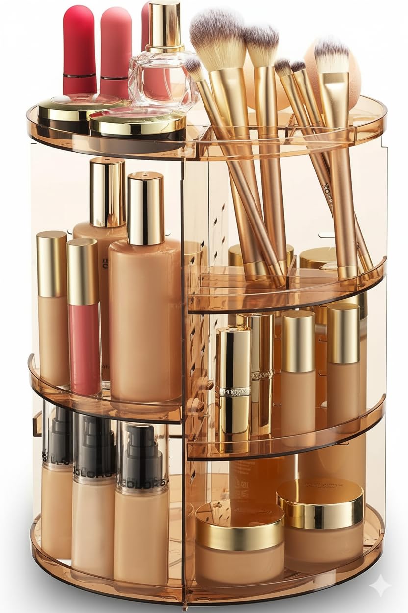 Masirs organizador de maquillaje 360° para un acceso rápido a cosméticos.