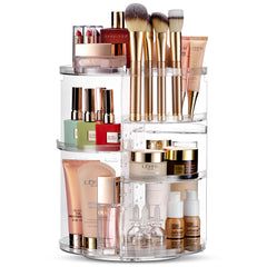 Masirs 360°, organizador de maquillaje en cristal para acceso rapido.