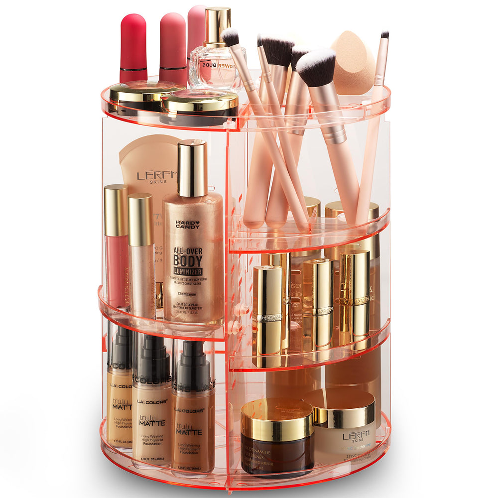 Masirs organizador de maquillaje 360 rosa, acceso rápido a cosméticos.