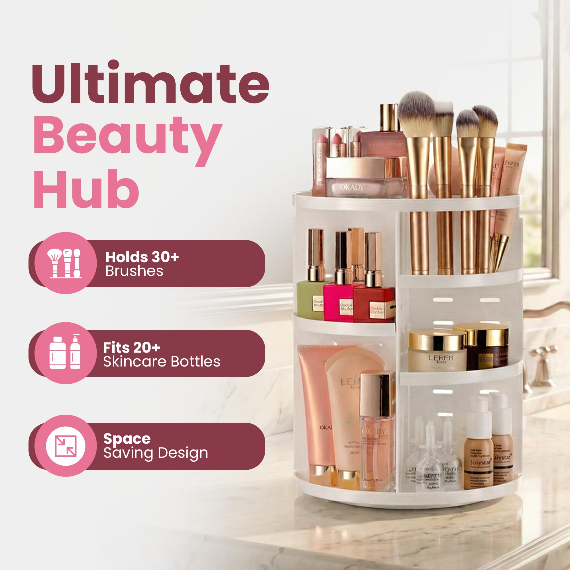 Masirs organizador de maquillaje con estantes ajustables para adaptar alturas