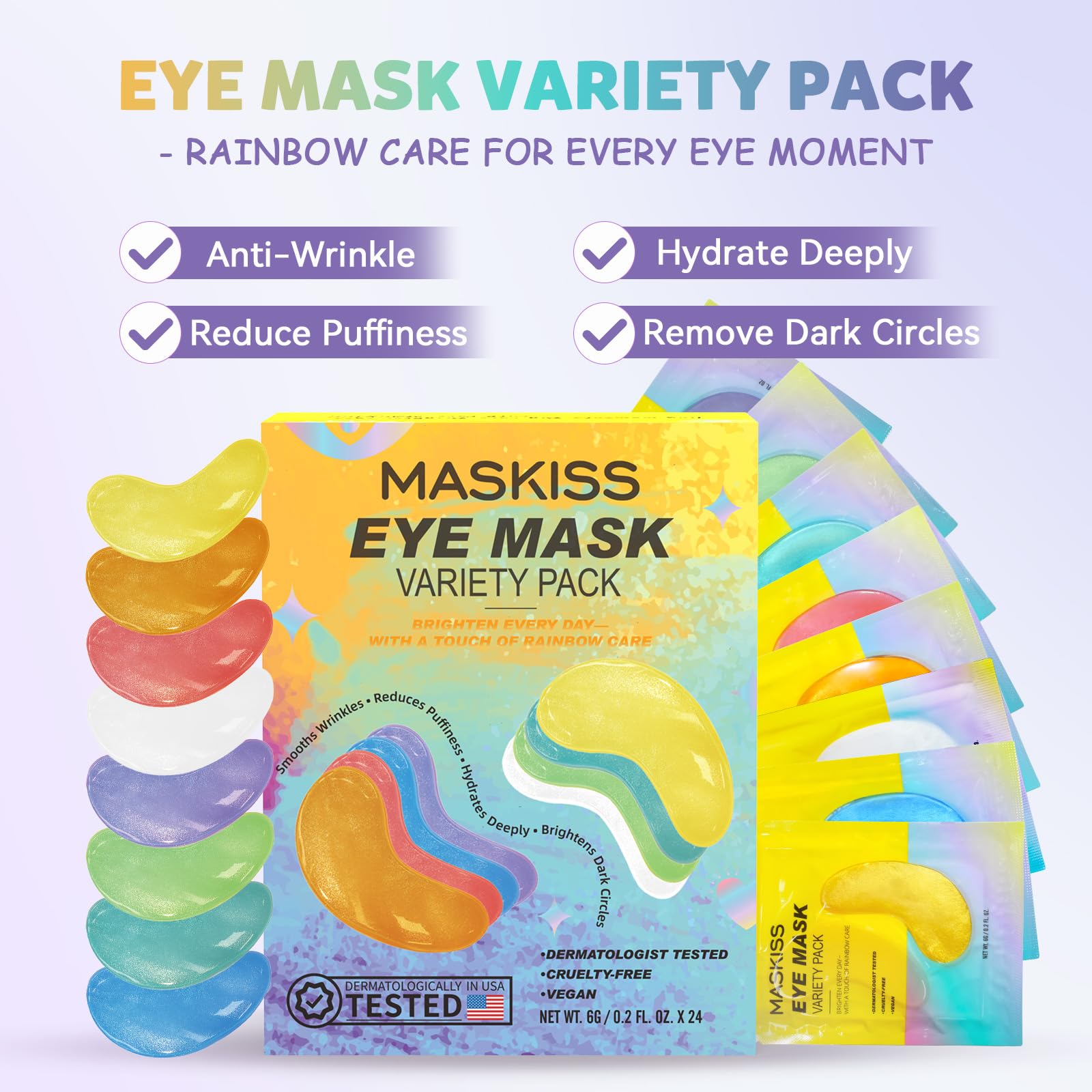 Maskiss parches bajo ojos 8 colores, uso individual para refrescar rápidamente.