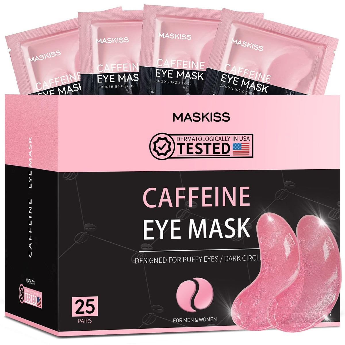 Maskiss parches ojos 25 pares, alivian ojeras y hinchazón para un aspecto más fresco.