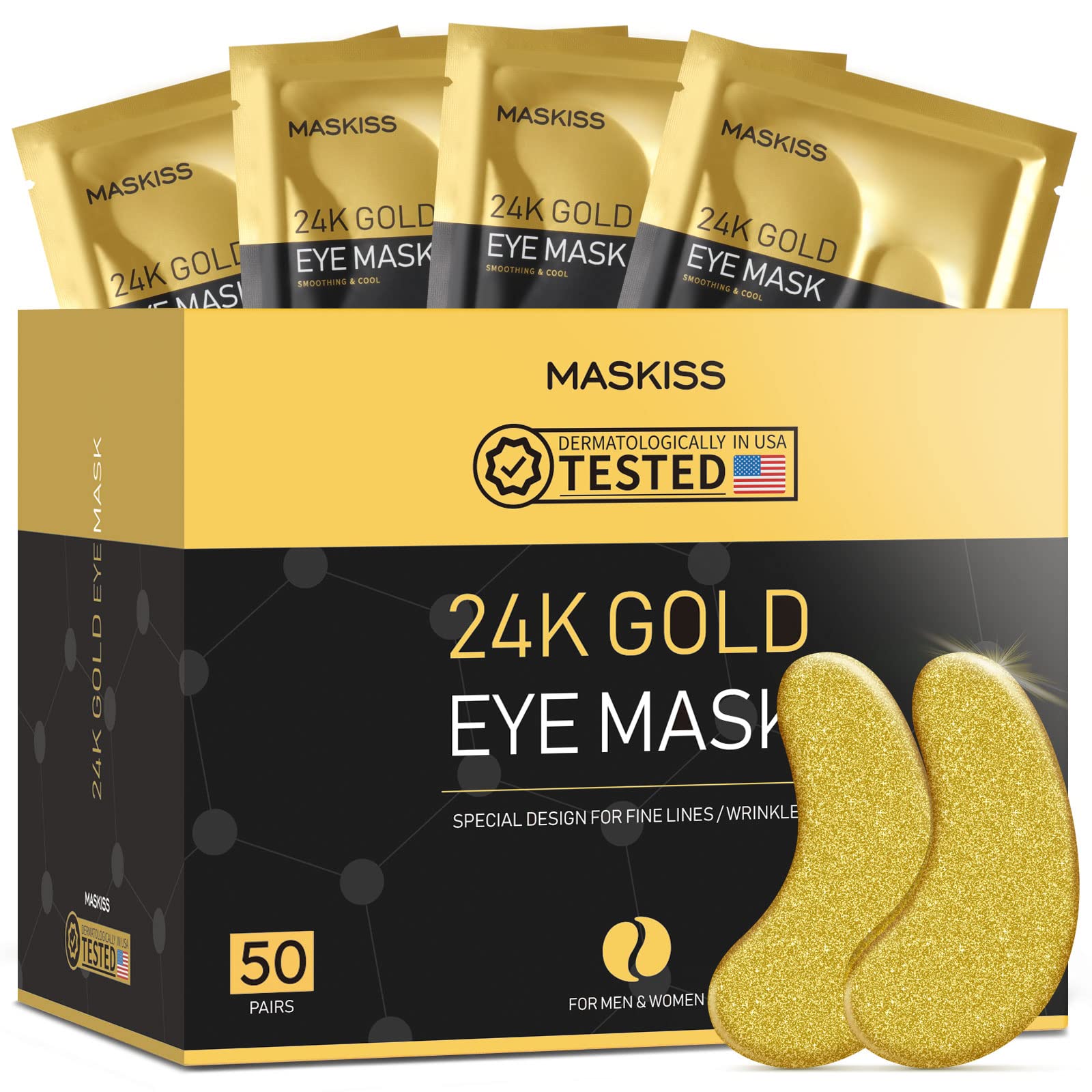 Maskiss parches ojos oro 24k en uso rapido para piel descansada.