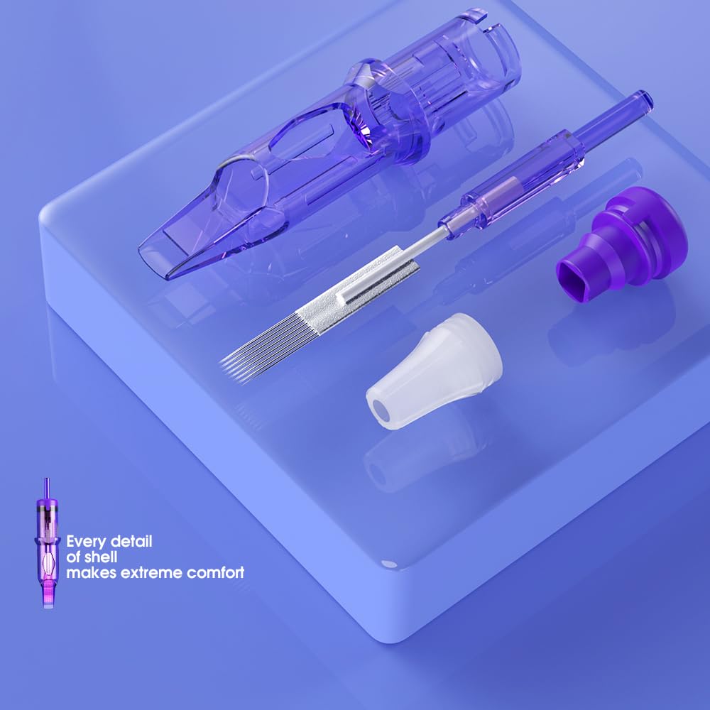 Agujas moradas Mast Pro para control preciso de tinta.
