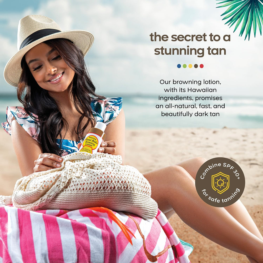 Envase de Maui Babe Browning Lotion de 4 oz, listo para uso diario.