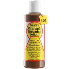 Maui Babe Browning Lotion en botella de 4 oz para un bronceado natural y suave.