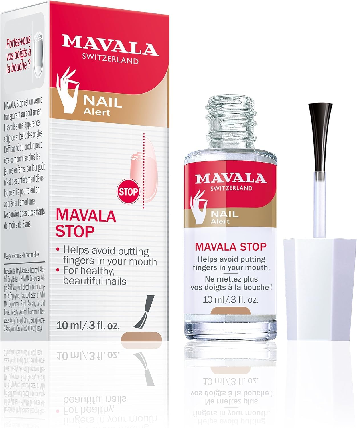 Mavala Stop: botella de esmalte deterrente para uñas que ayuda a evitar morder dedos.