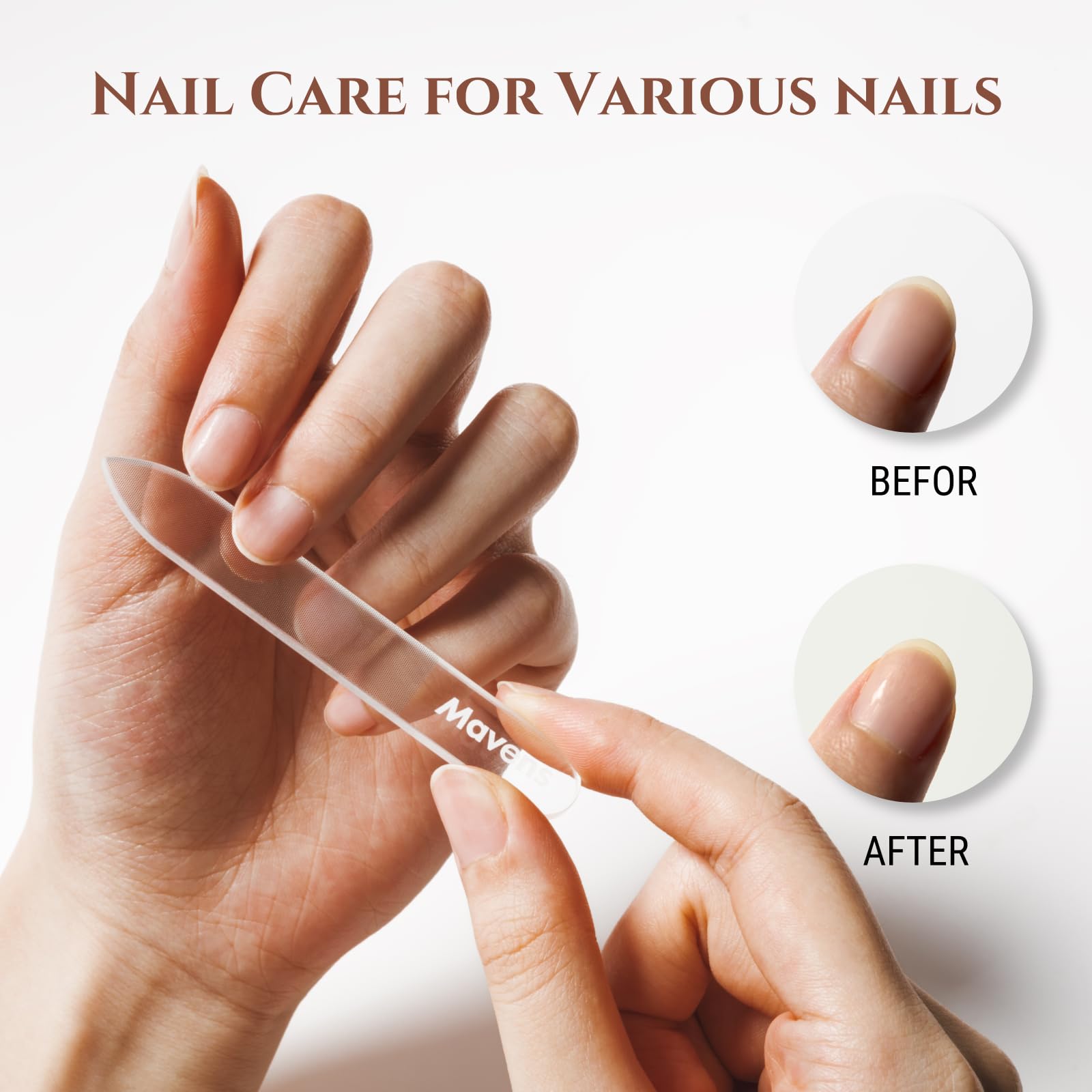 Lima cristal para uñas naturales de Mavens, acabado suave y duradero.