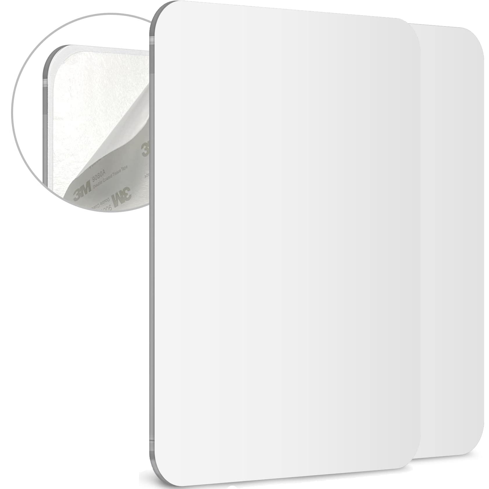 Espejo de ducha Mavoro 7x9 con adhesivo 3M para instalación rápida.