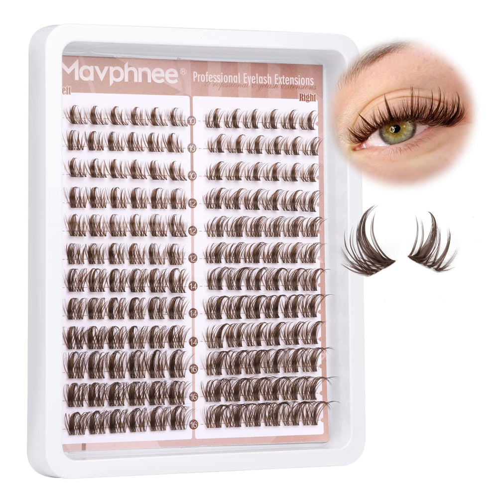 Mavphnee brown lash clusters 144pcs for natural daytime look.
