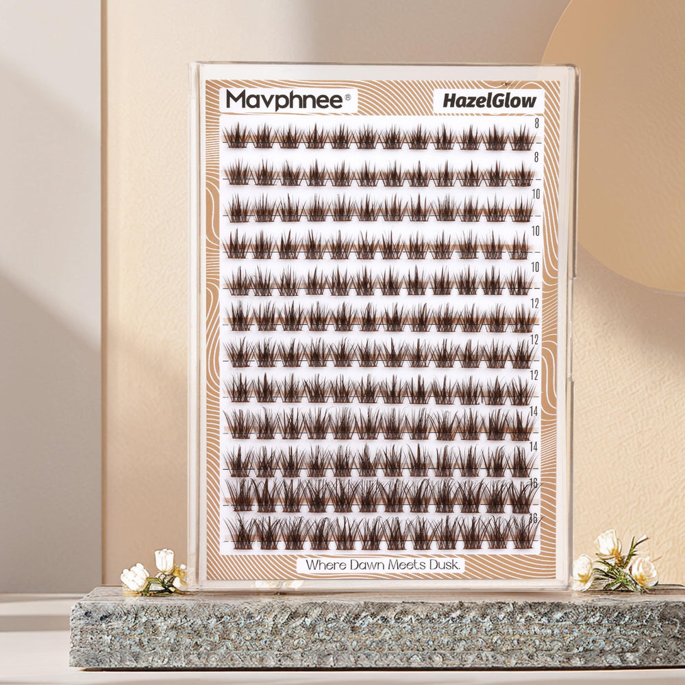 Mavphnee brown lash clusters Korean silk fibers deliver featherweight comfort.