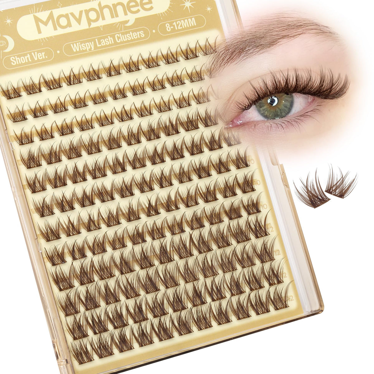 Mavphnee conjuntos-pestañas-marrón-8mm para un look natural diario.