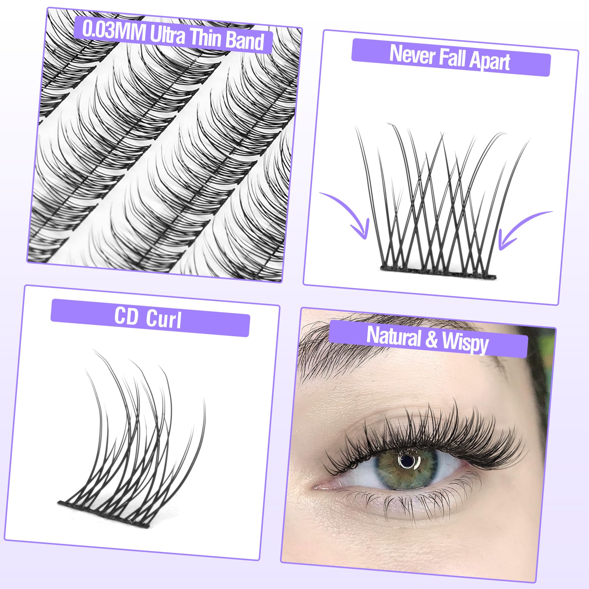 Extensiones de pestañas Mavphnee en longitudes mixtas 9-11 mm para un acabado natural.