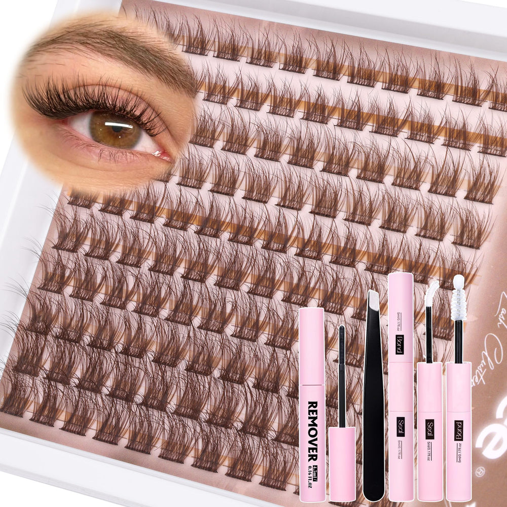 Pestañas marrones en cluster, kit de Mavphnee para un look natural.