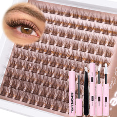 Pestañas marrones en cluster, kit de Mavphnee para un look natural.