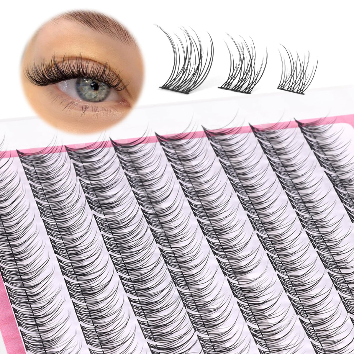 Pestañas agrupadas naturales de Mavphnee con rizado cc para mirada suave.