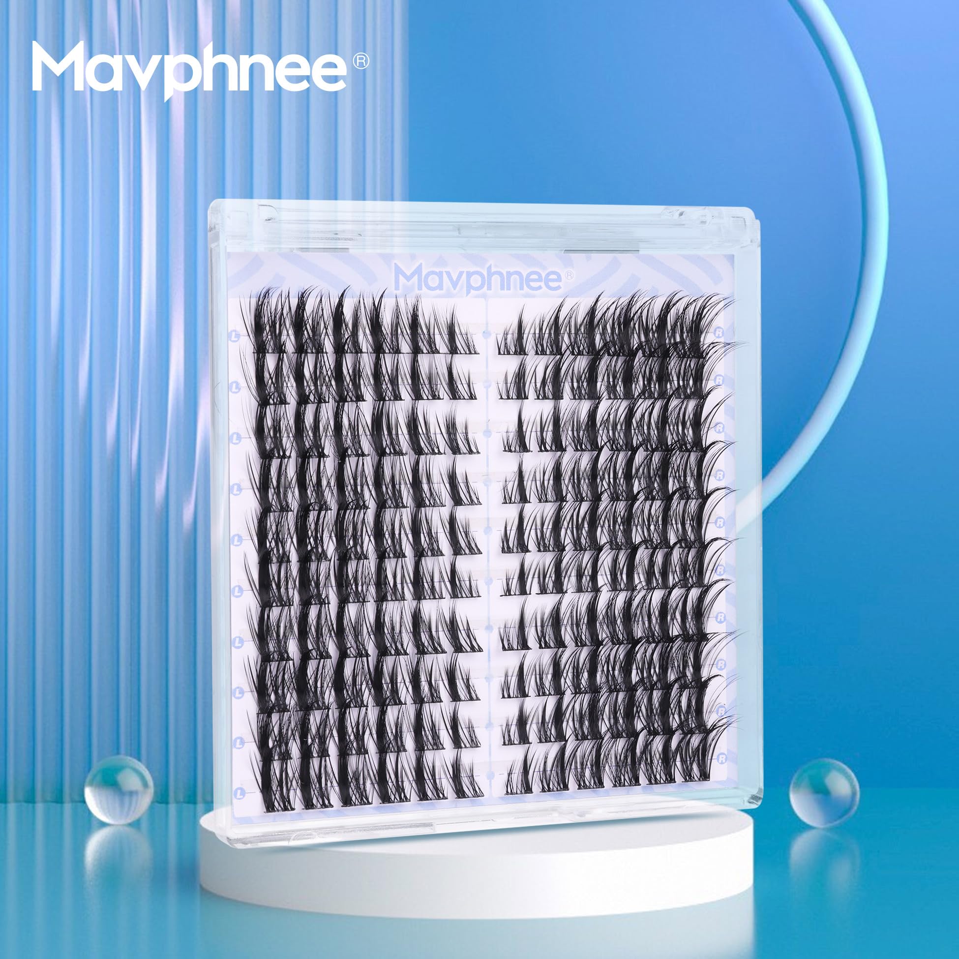 Pestañas en clúster Mavphnee: estilo difuso para acabado natural y ligero.