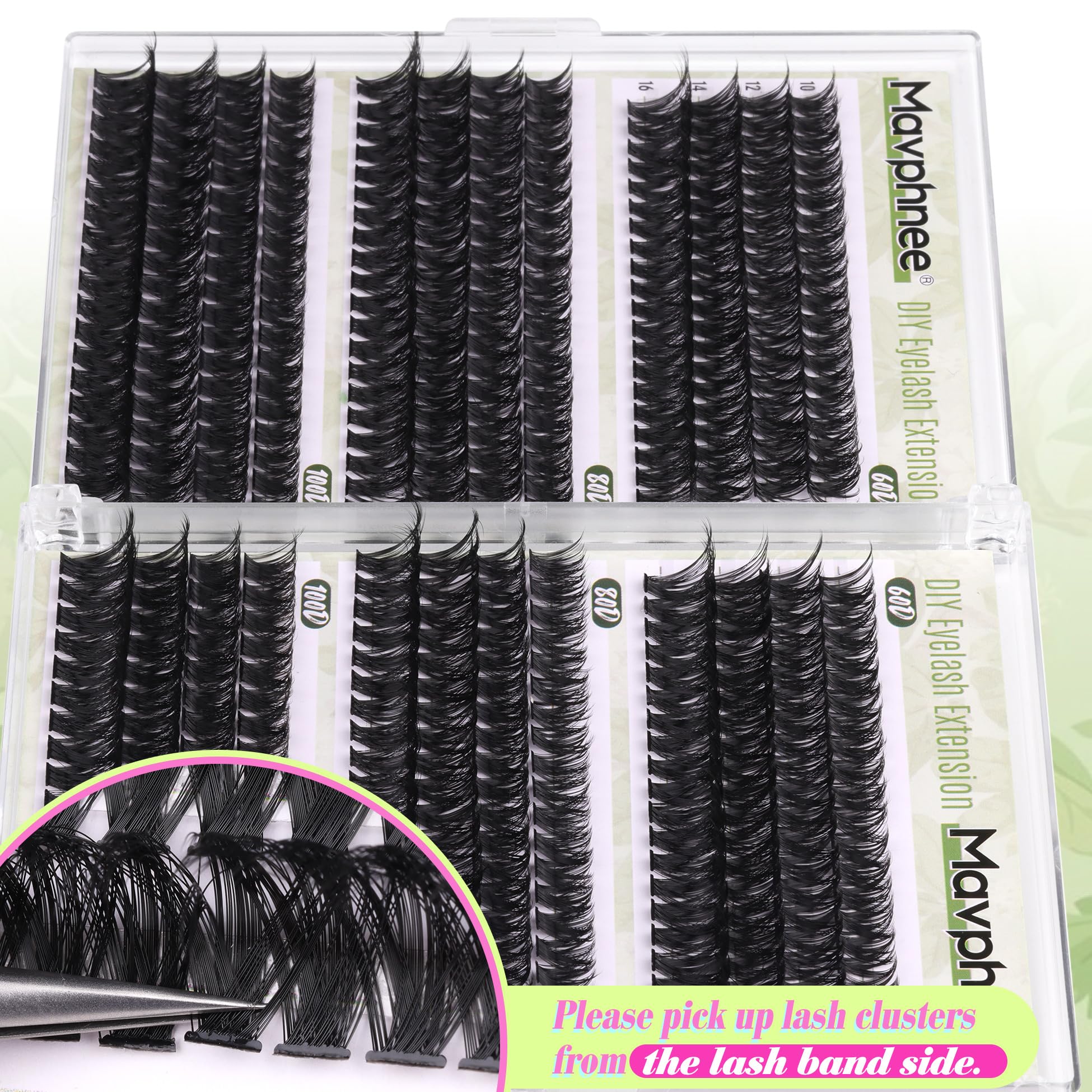 Pestañas Mavphnee racimos rizado D 100D 16 mm para impacto duradero.
