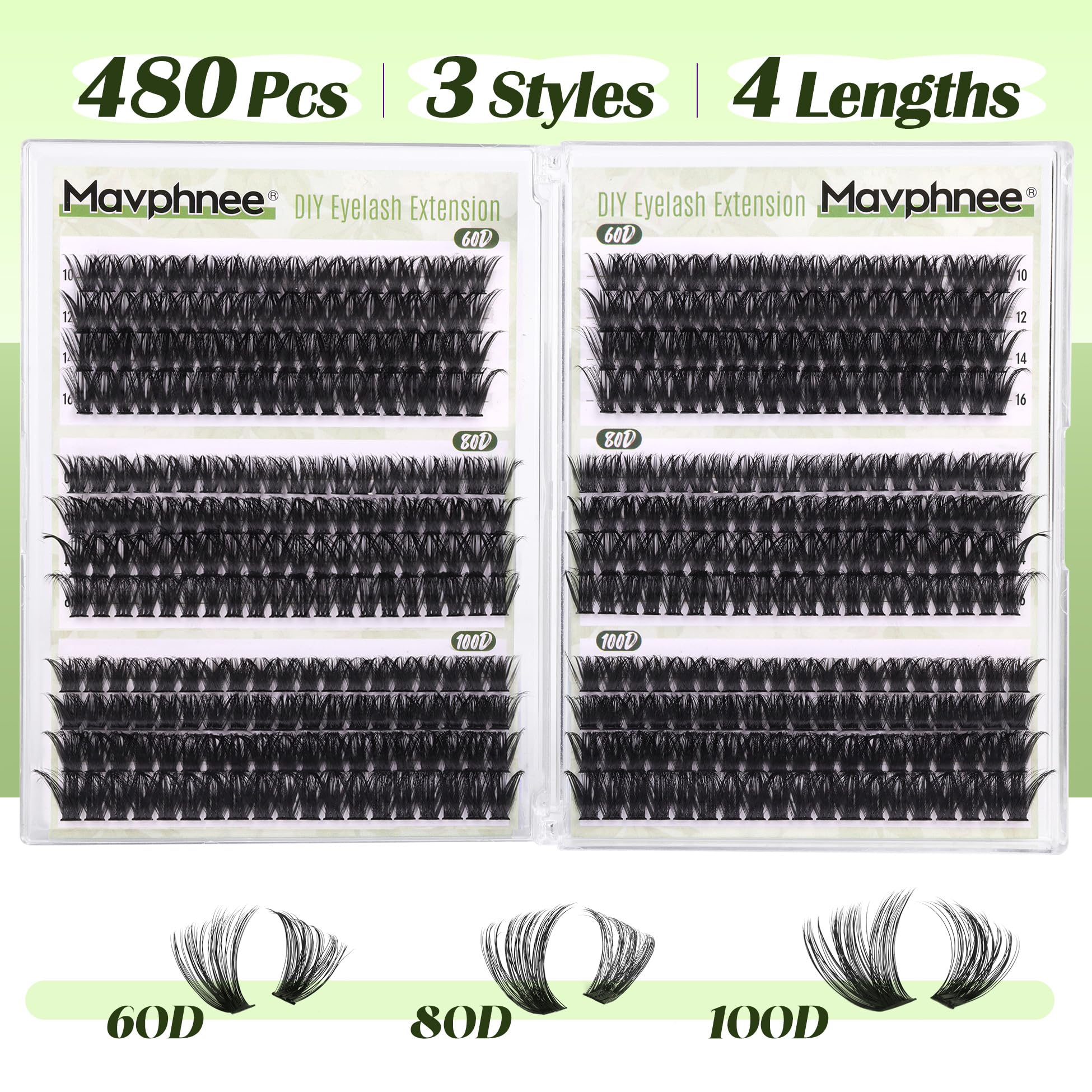 Pestañas Mavphnee racimos rizado D 60D 12 mm para más definición.