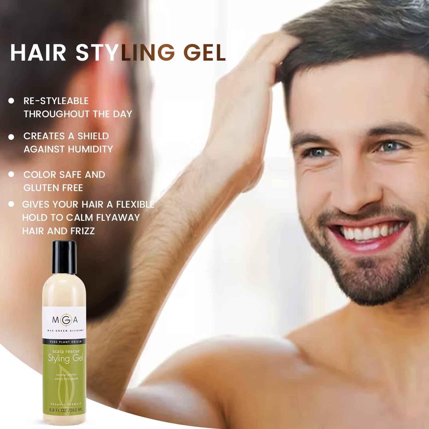 Max Green Alchemy Scalp Rescue Gel, ingredientes orgánicos para cuidado suave.