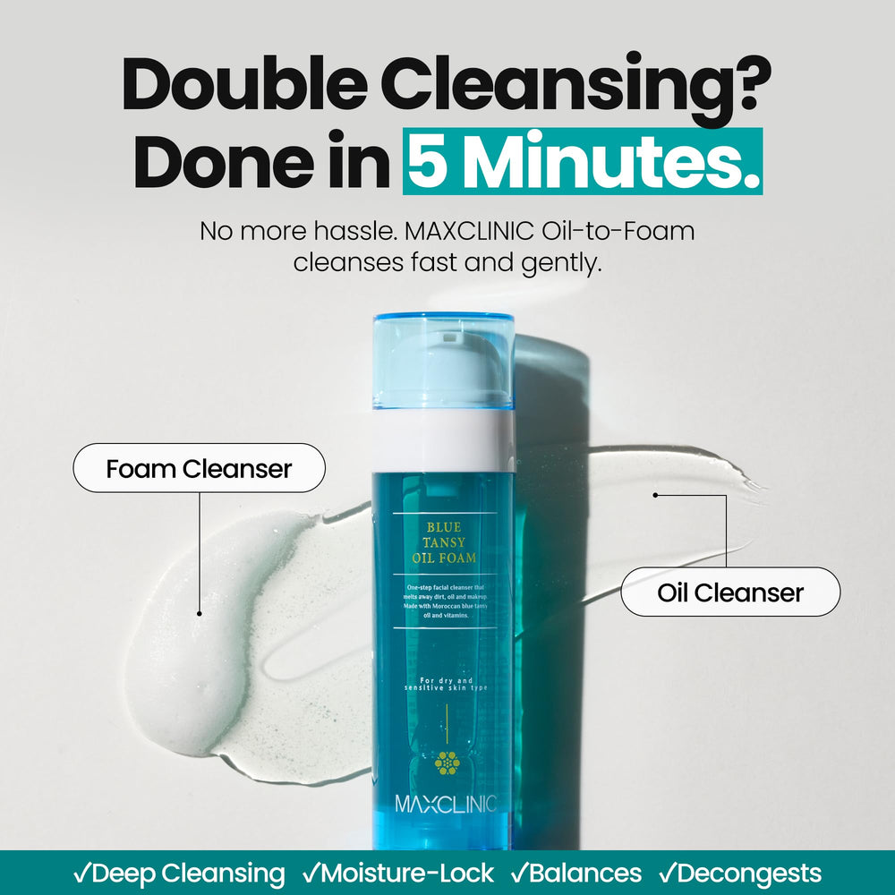 MAXCLINIC Aceite Azul, espumado, textura suave que elimina impurezas.