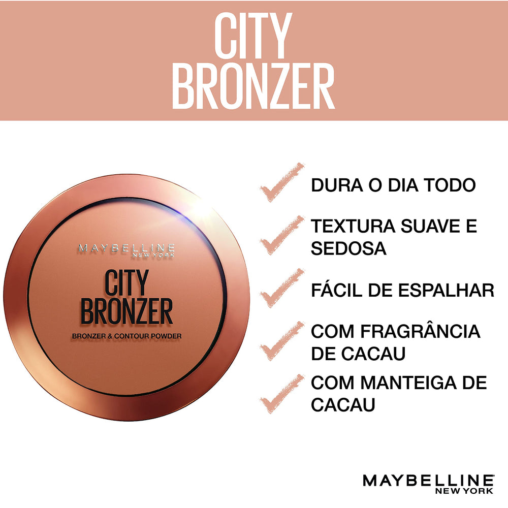 Maybelline Bronceador Ciudad Acabado mate que resiste todo el día.