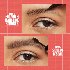 Aplicación de trazos finos de Maybelline Build-A-Brow para rellenar cejas.