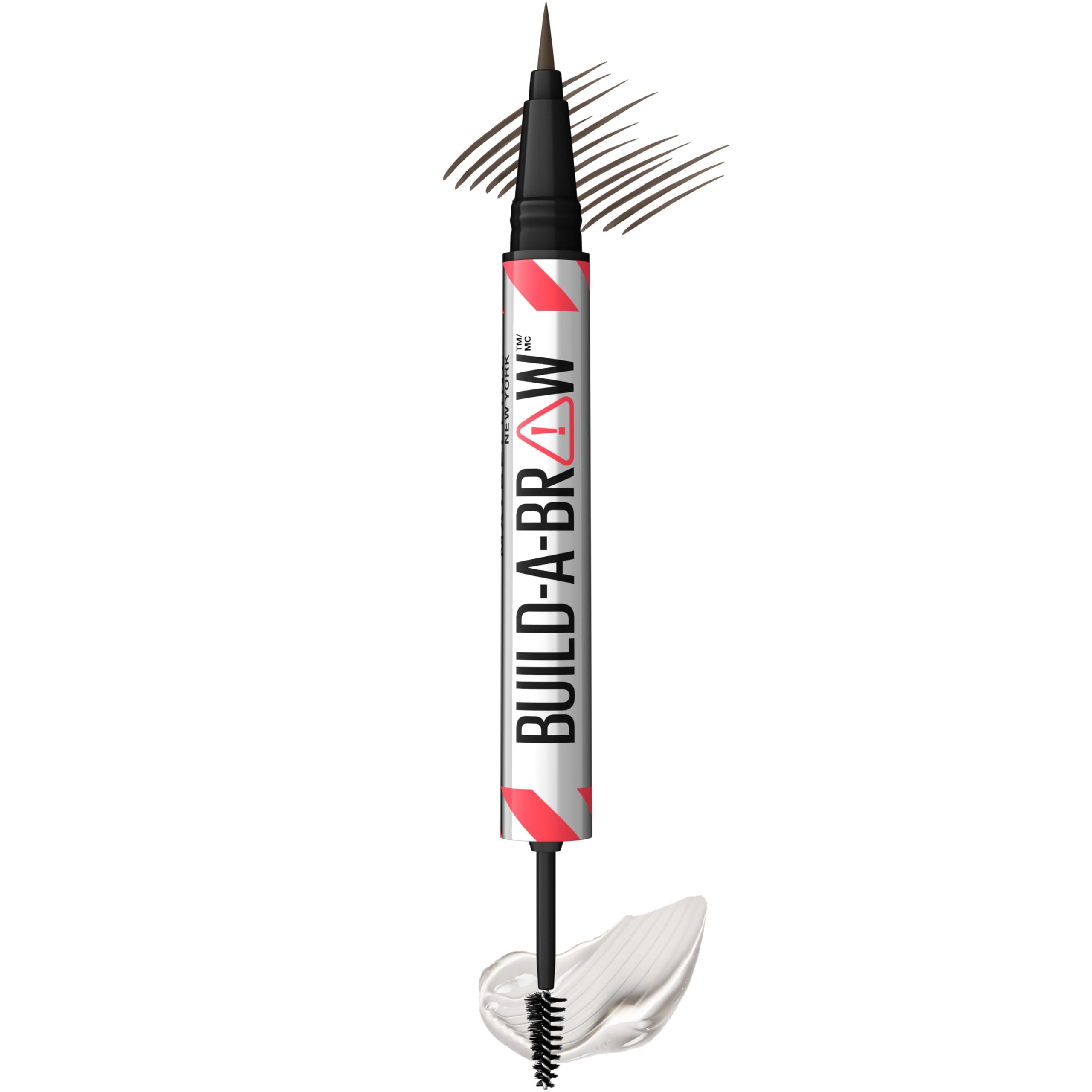 Maybelline Build-A-Brow pen strokes demonstrate hair-like definition for fuller brows.
