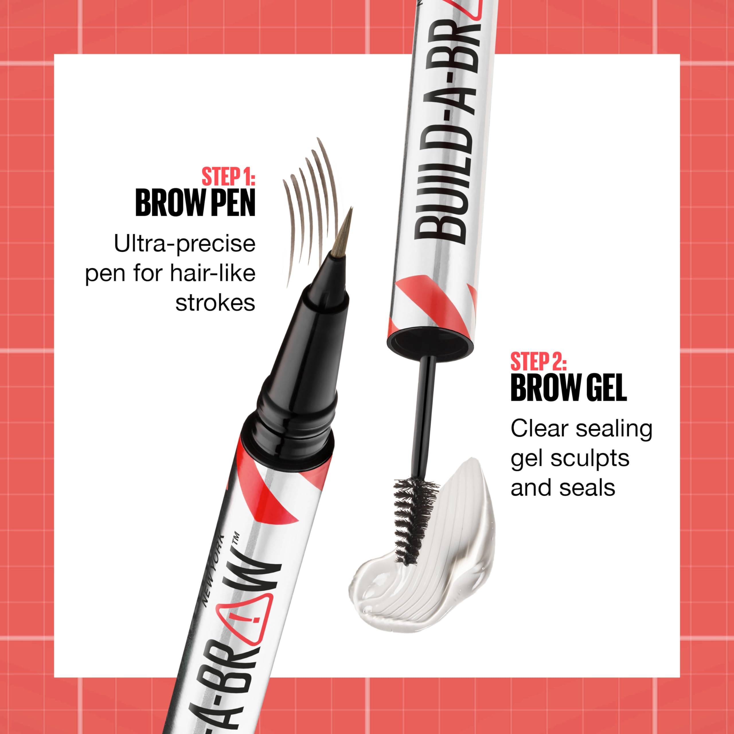 Sellado de cejas con gel claro de Maybelline Build-A-Brow, acabado suave.